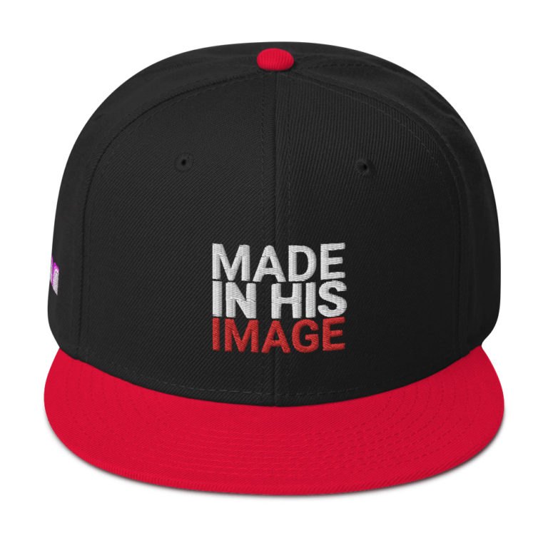 Made In His Image Snapback Hat (White Letters)